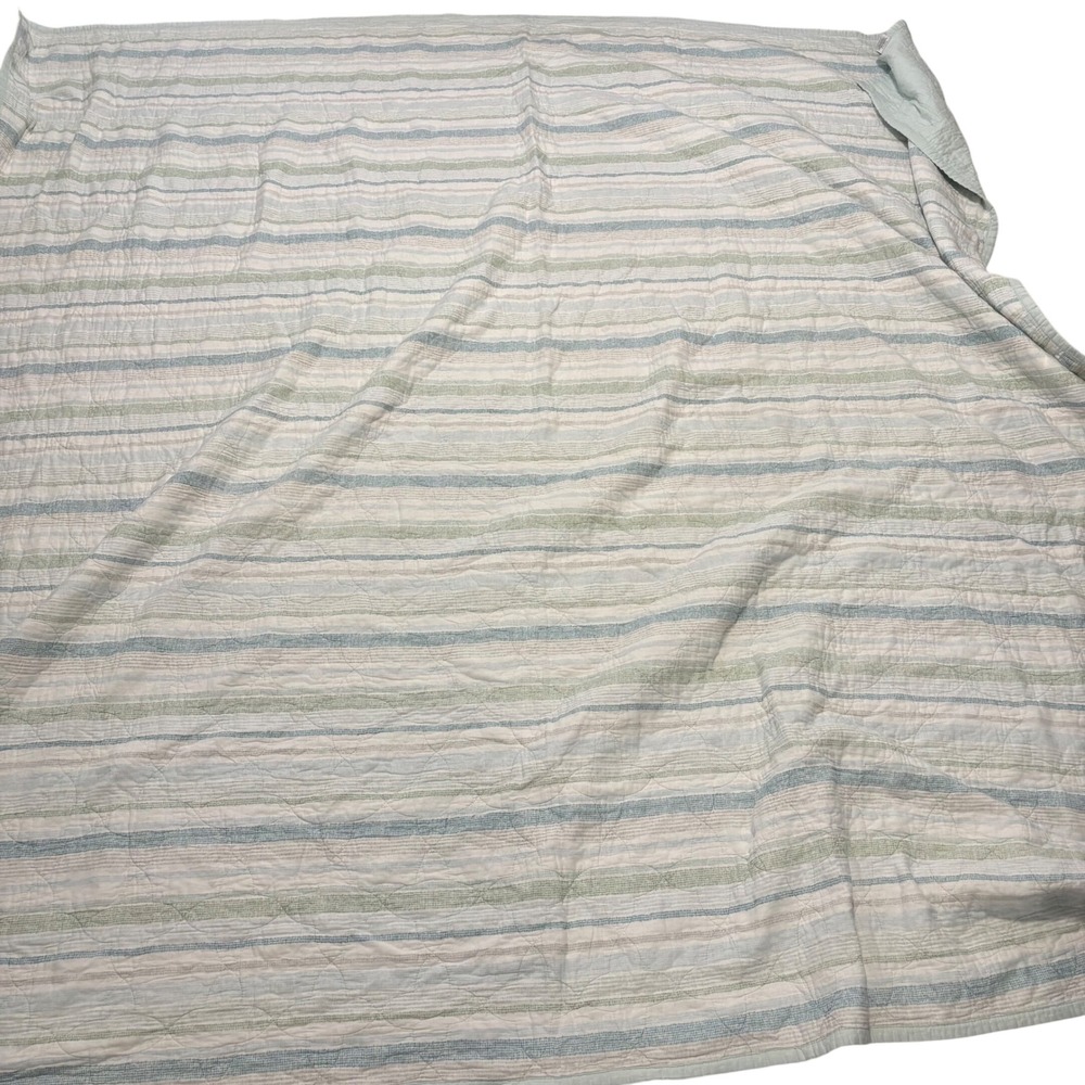 Threshold Blue Green Striped 100% Cotton Quilt Reversible Coastal Farmhouse
